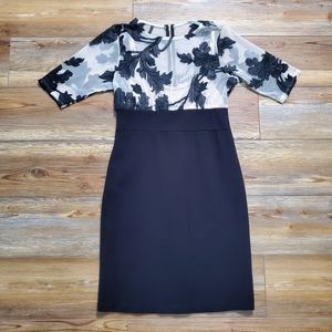 Weston Wear Women's Illusion Dress Size M Black Embroidered Sheath Short Sleeve